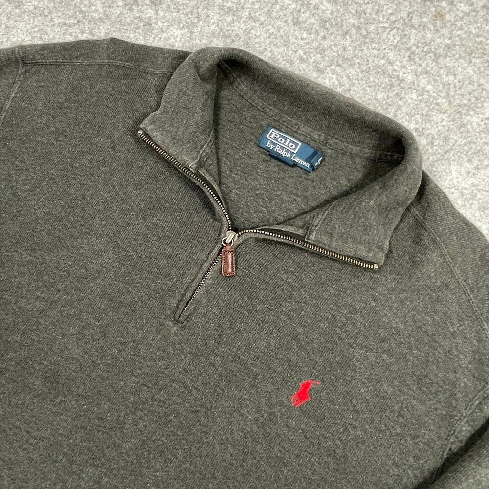 Polo Ralph Lauren Mens 1/4 Zip Pullover XL Gray Cotton Mock Neck Red Pony Logo